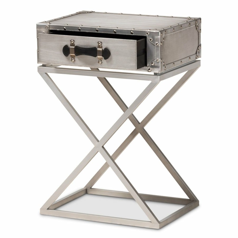 Nightstand * | Baxton Studio Typical Style William Modern French Industrial Silver Metal 1-Drawer Nightstand