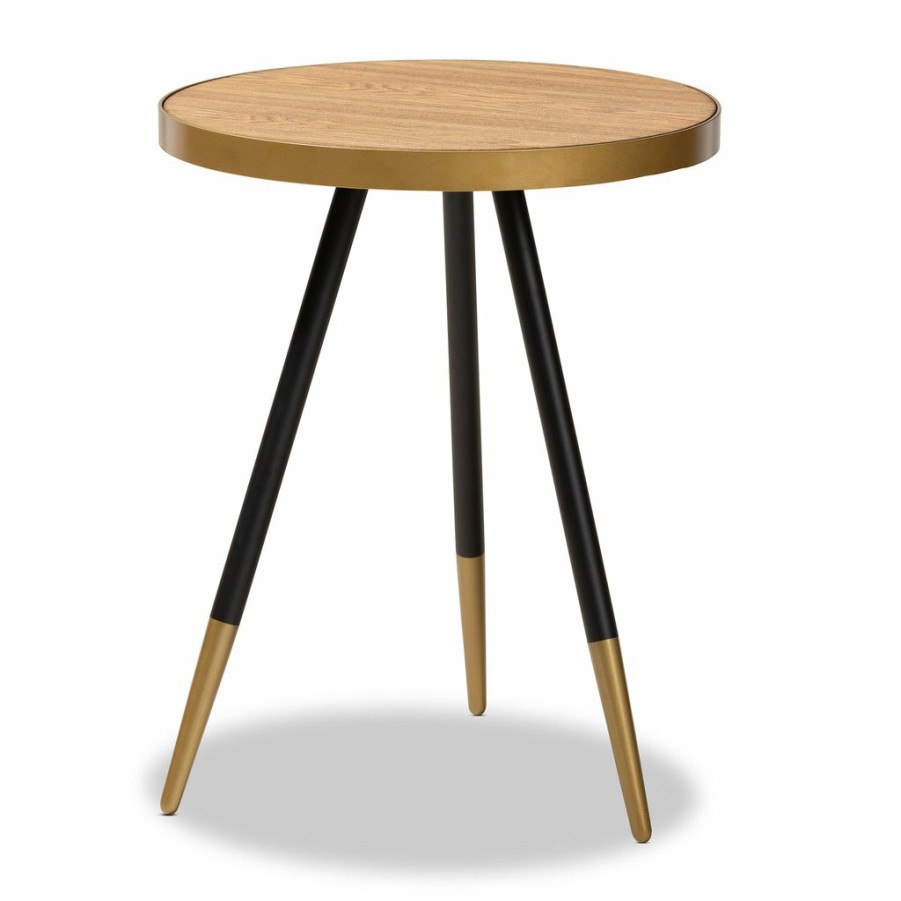 Drawer Table * | Baxton Studio Attractive Lauro Modern Contemporary Round End Table With Black Gold Legs