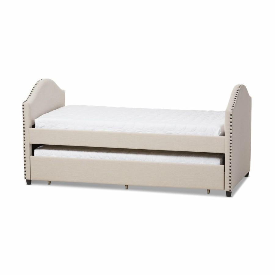 Bed * | Baxton Studio Top Sell Alessia Modern Contemporary Fabric Upholstered Daybed With Trundel Bed