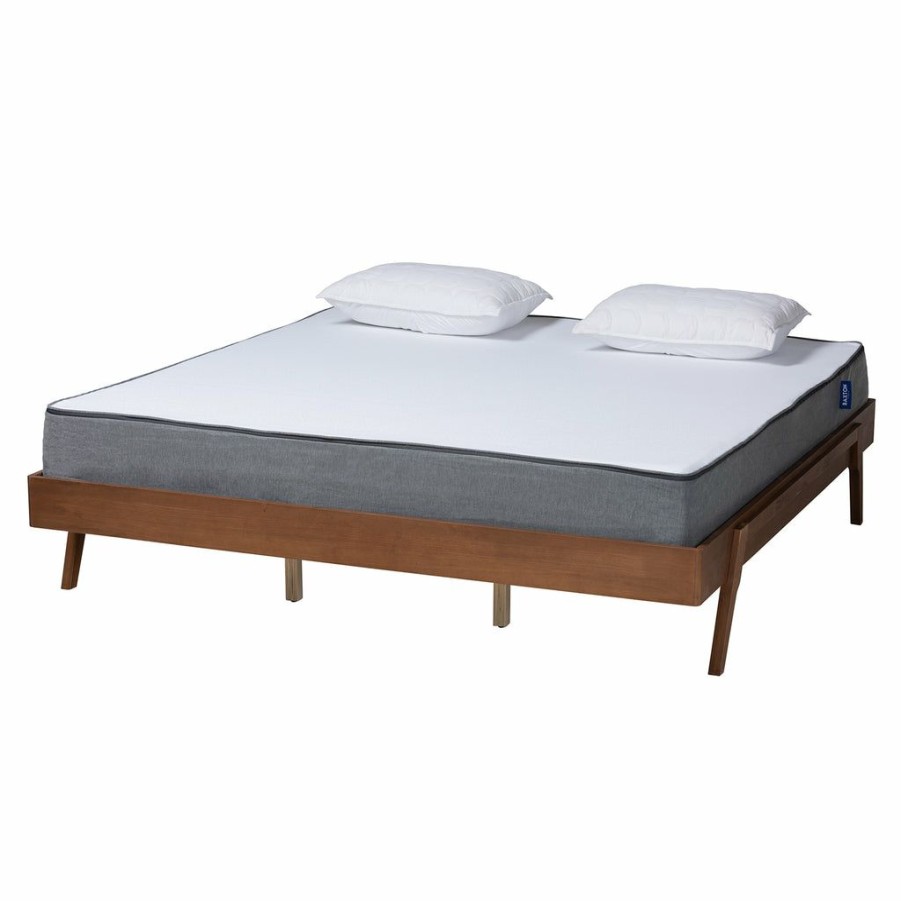 Bed * | Baxton Studio Bestsellers Sarita Mid-Century Modern Ash Walnut Finished Wood Bed Frame