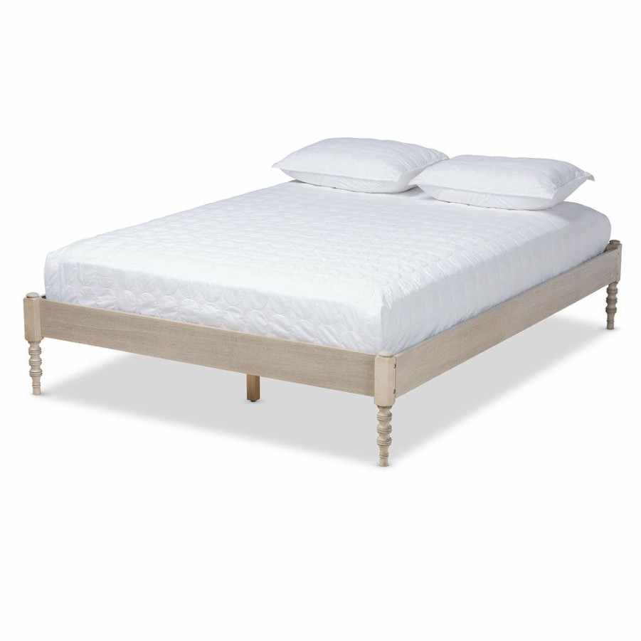 Bed * | Baxton Studio Cheaper Cielle French Bohemian Antique White Oak Finished Wood Queen Size Platform Bed Frame