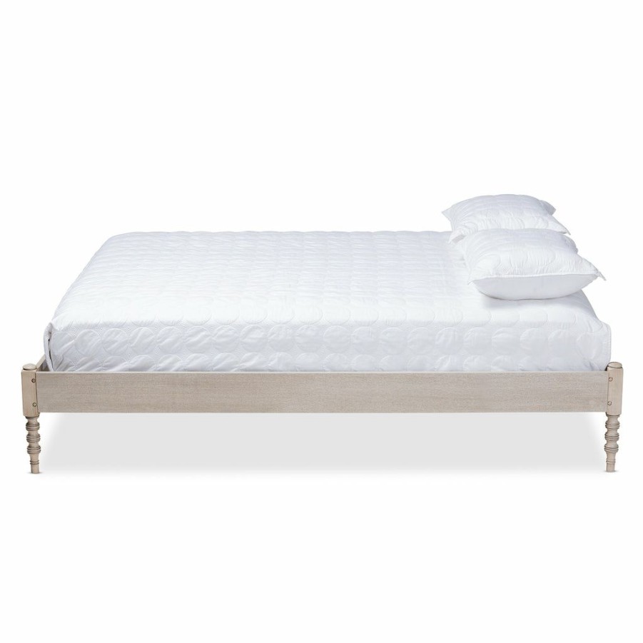 Bed * | Baxton Studio Cheaper Cielle French Bohemian Antique White Oak Finished Wood Queen Size Platform Bed Frame