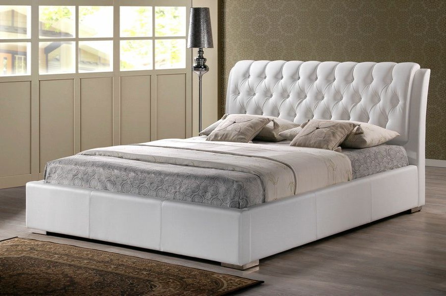 Upholstered Headboard * | Baxton Studio Top Sell Bianca White Modern Bed With Tufted Headboard (Queen Size)