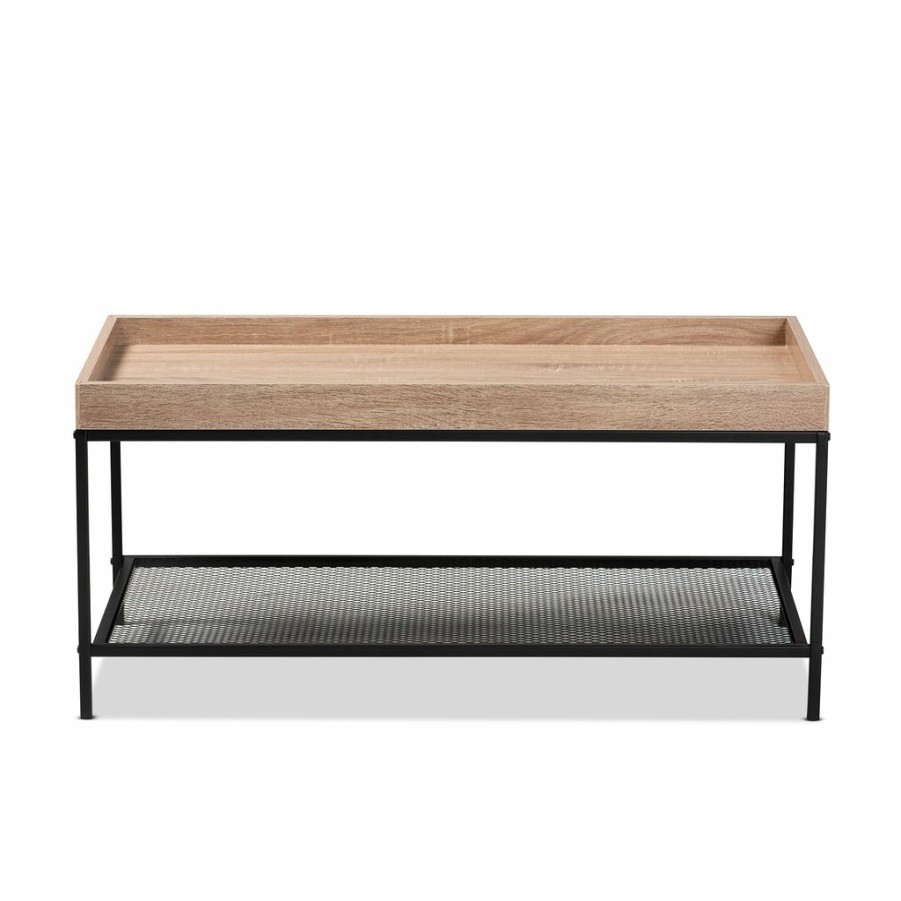 Drawer Table * | Baxton Studio High Quality Overton Modern Industrial Oak Brown Finished Wood And Black Metal Coffee Table