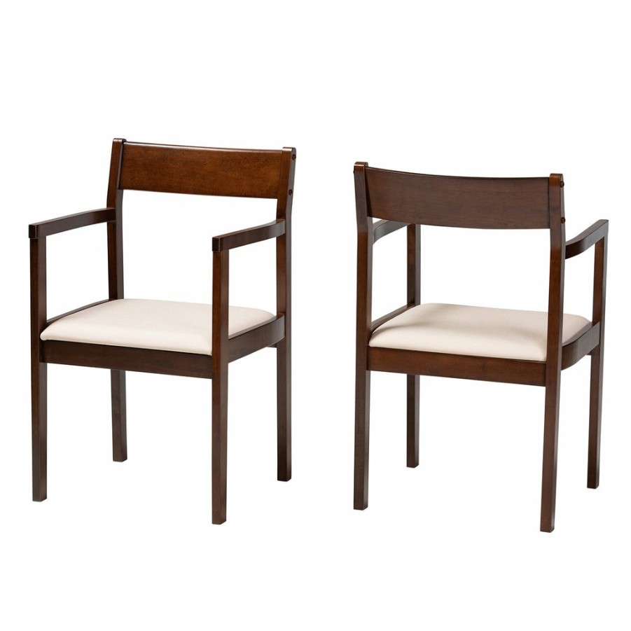 Dining Chair * | Baxton Studio Top Sell Helene Mid-Century Modern Cream Fabric And Dark Brown Finished Wood 2-Piece Dining Chair Set