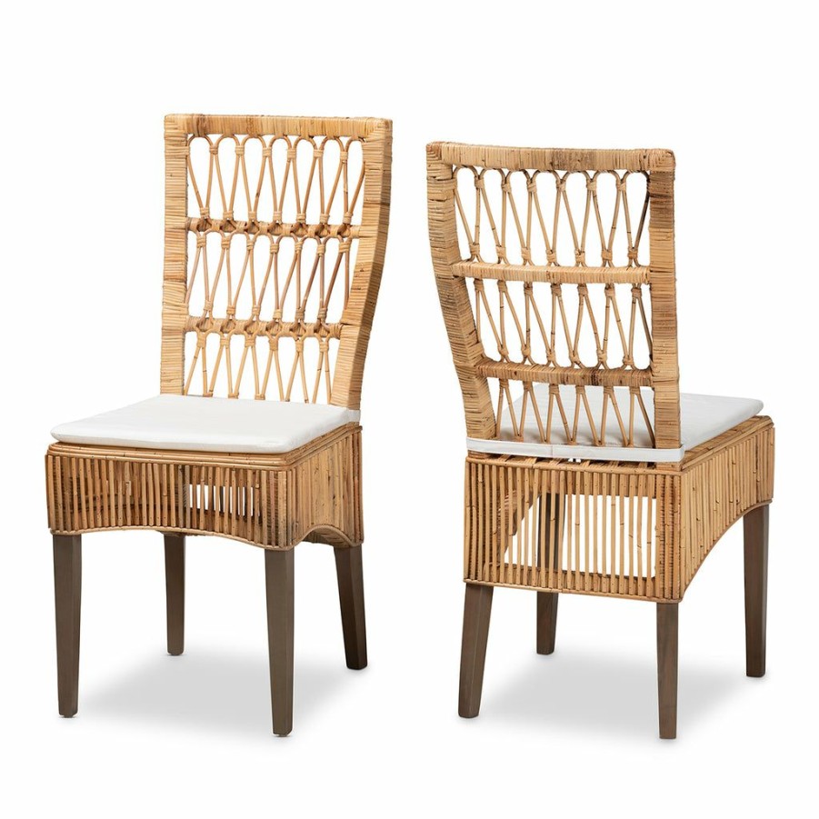 Dining Chair * | Baxton Studio Reliable Quality Sullivan Modern Bohemian Natural Brown Rattan 2-Piece Dining Chair Set