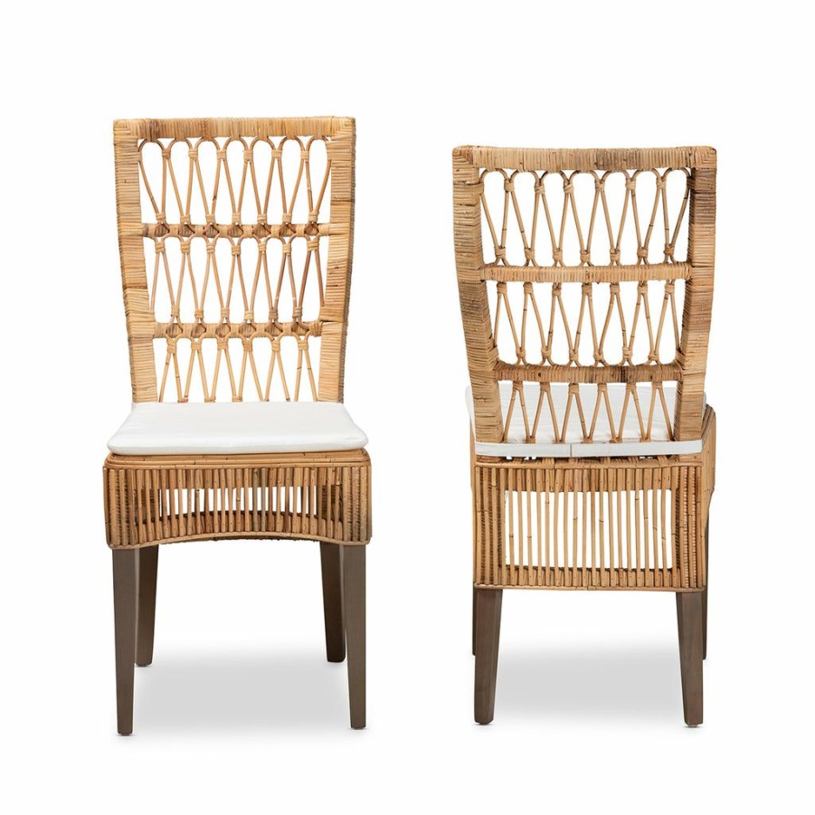 Dining Chair * | Baxton Studio Reliable Quality Sullivan Modern Bohemian Natural Brown Rattan 2-Piece Dining Chair Set