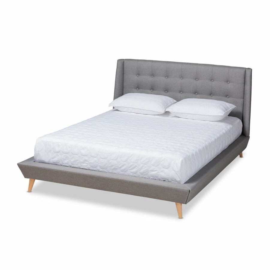 Bed * | Baxton Studio Hot Selling Naya Mid-Century Modern Fabric Upholstered King Size Wingback Platform Bed