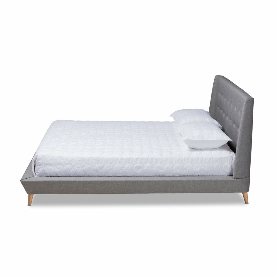 Bed * | Baxton Studio Hot Selling Naya Mid-Century Modern Fabric Upholstered King Size Wingback Platform Bed