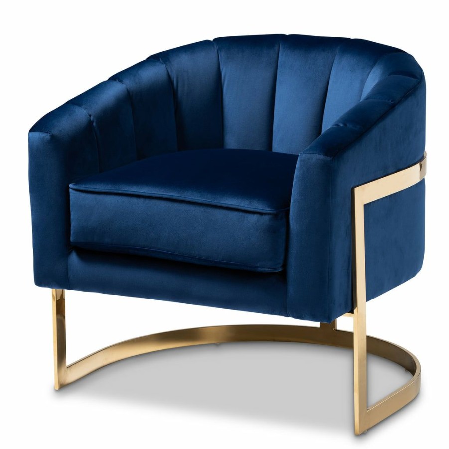 Chair * | Baxton Studio Typical Style Tomasso Glam Royal Blue Velvet Fabric Upholstered Gold-Finished Lounge Chair