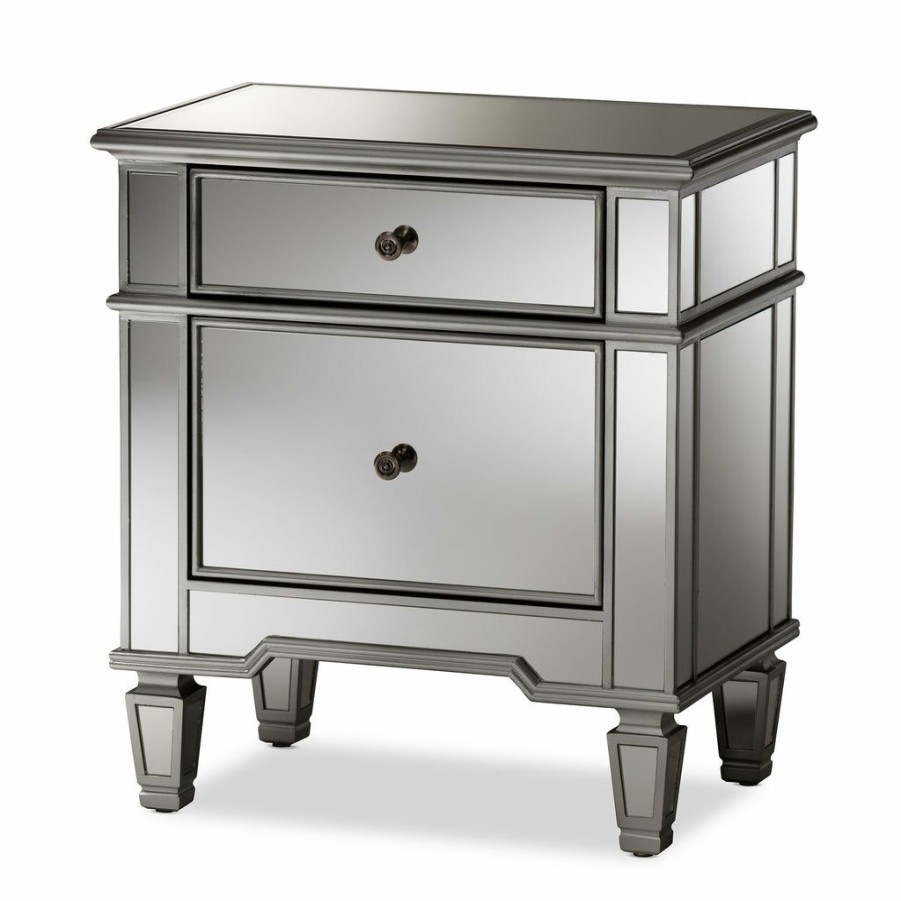 Nightstand * | Baxton Studio Best Price Sussie Hollywood Regency Glamour Style Mirrored 2-Drawer Nightstand