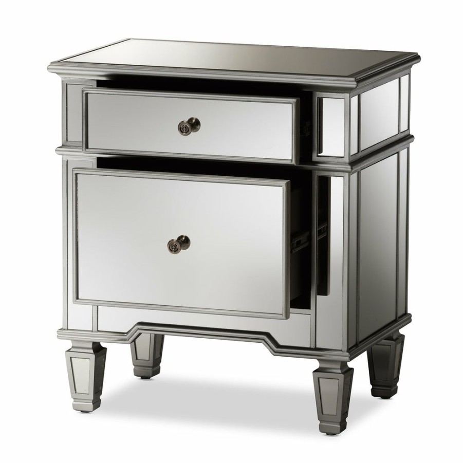 Nightstand * | Baxton Studio Best Price Sussie Hollywood Regency Glamour Style Mirrored 2-Drawer Nightstand