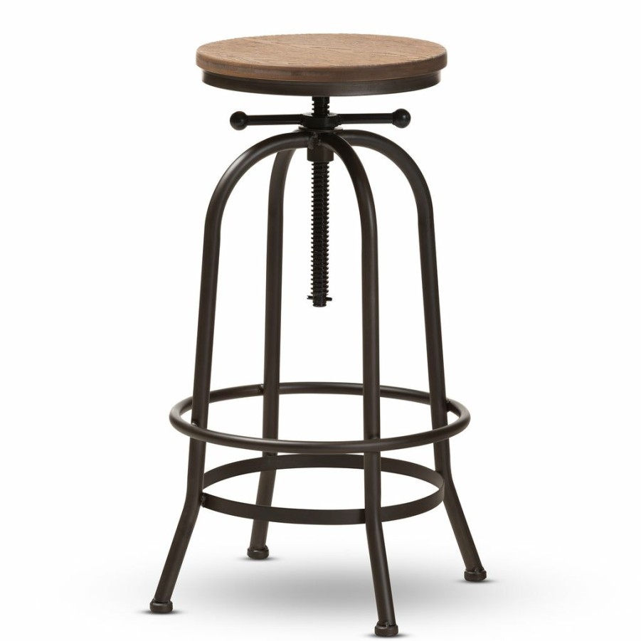 Drawer Table * | Baxton Studio Typical Style Aline Vintage Rustic Industrial Style Wood And Rust-Finished Steel Adjustable Swivel Bar Stool