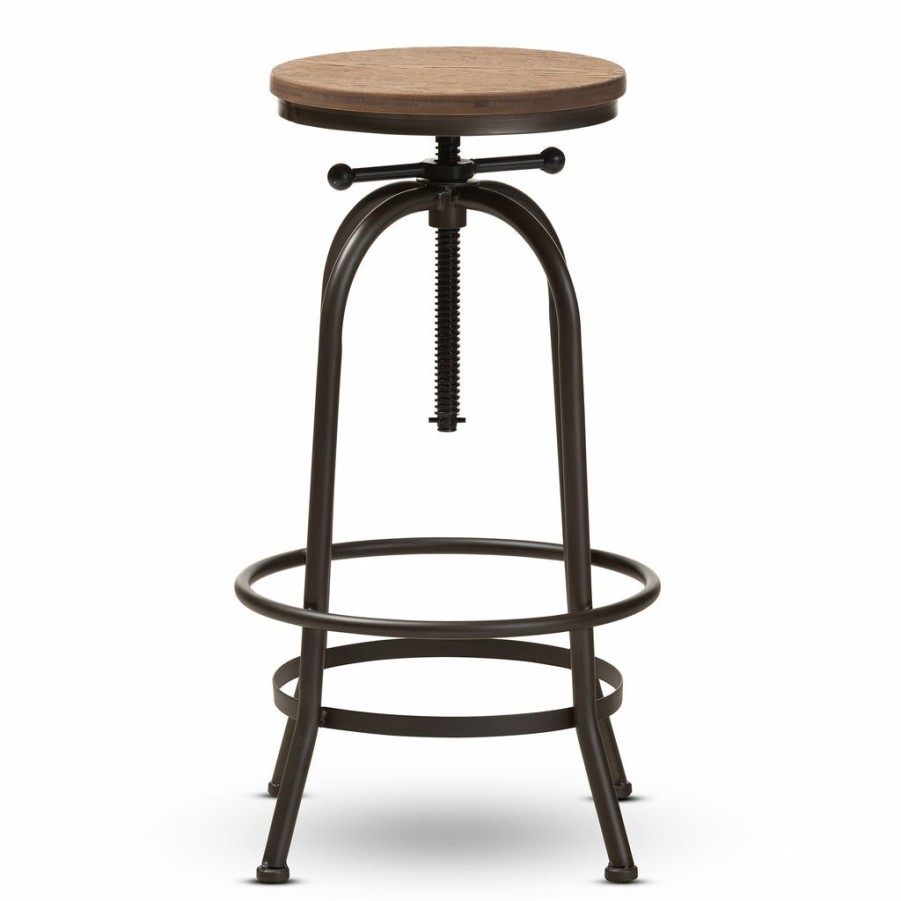 Drawer Table * | Baxton Studio Typical Style Aline Vintage Rustic Industrial Style Wood And Rust-Finished Steel Adjustable Swivel Bar Stool