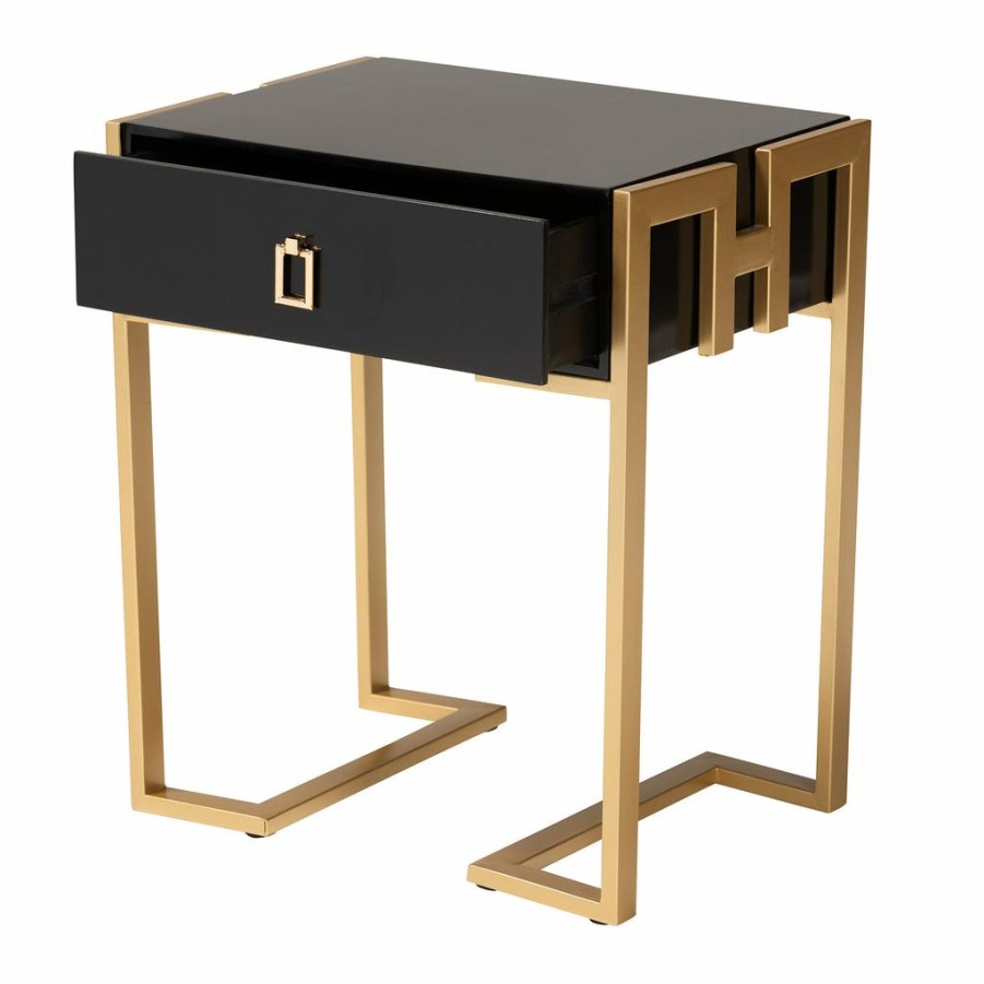 Drawer Table * | Baxton Studio Cheaper Luna Contemporary Glam And Luxe Black Finished Wood And Gold Metal End Table