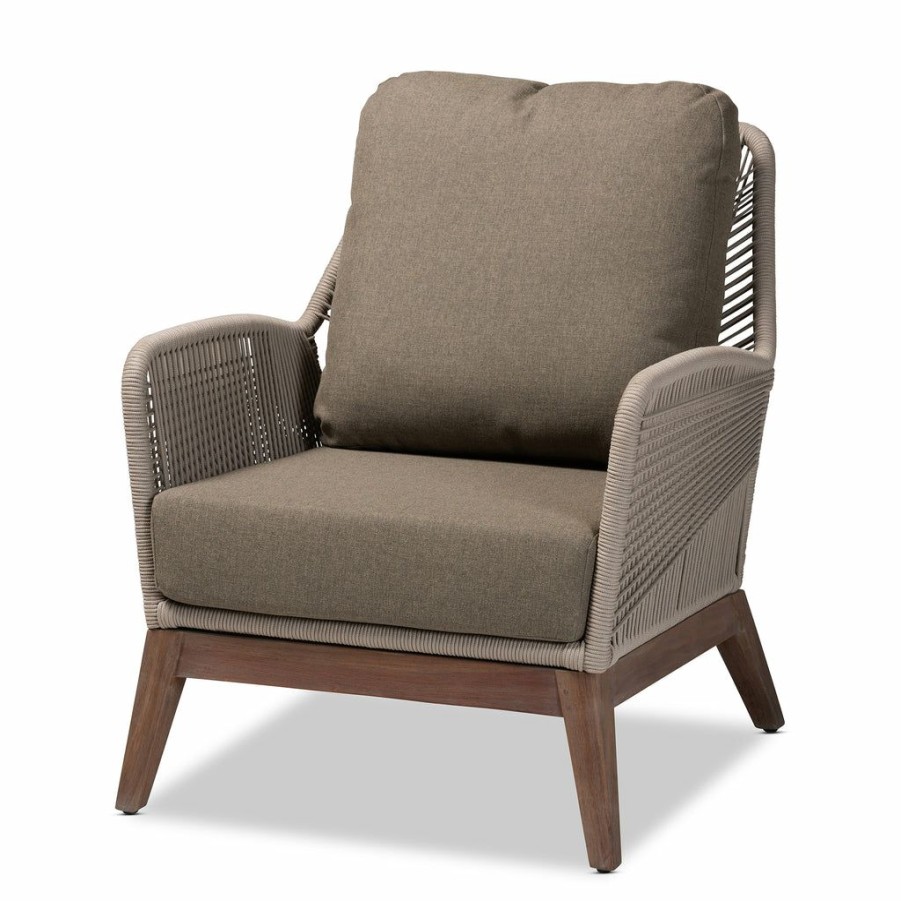 Chair * | Baxton Studio Best Price Jennifer Mid-Century Transitional Grey Woven Rope Mahogany Accent Chair