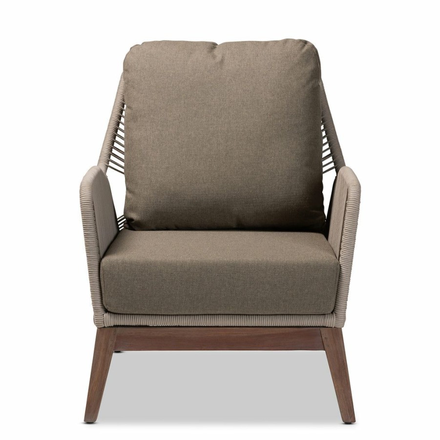 Chair * | Baxton Studio Best Price Jennifer Mid-Century Transitional Grey Woven Rope Mahogany Accent Chair