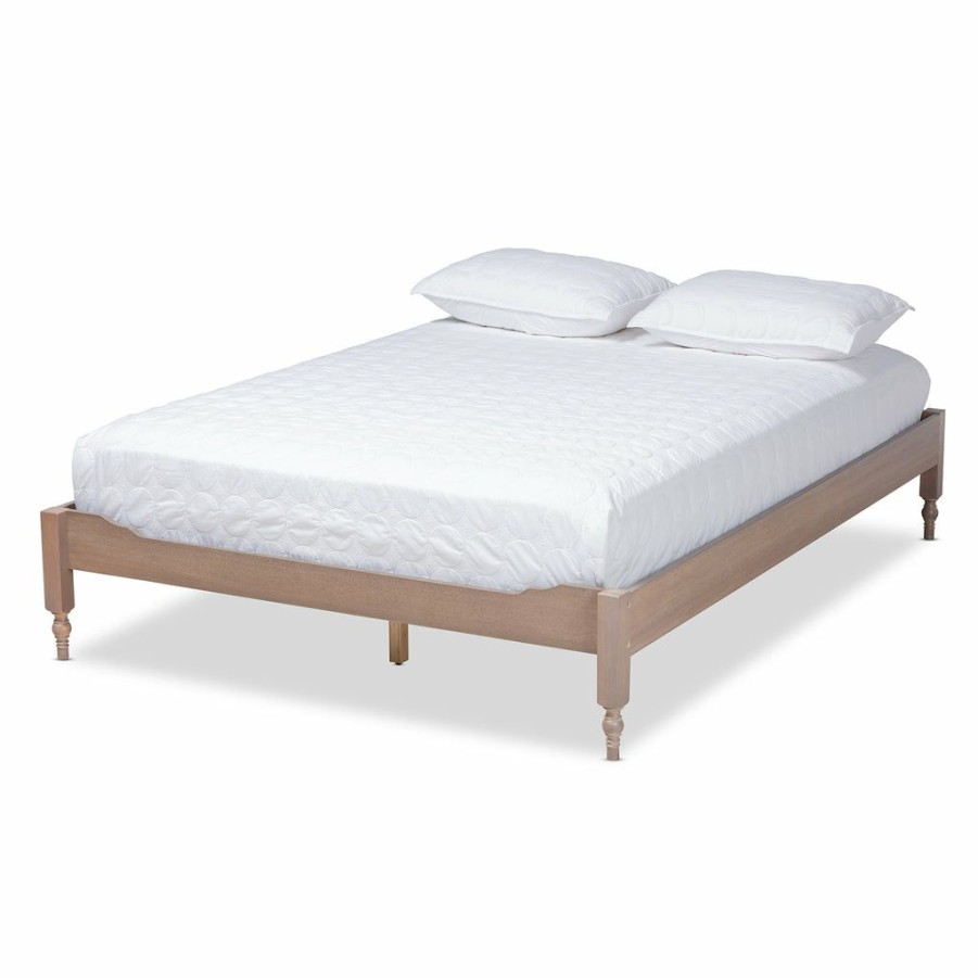 Bed * | Baxton Studio High Quality Laure French Bohemian Antique Oak Finished Wood Full Size Platform Bed Frame