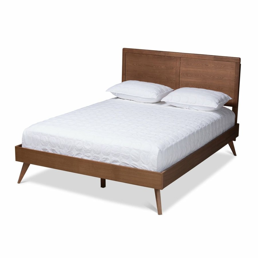 Bed * | Baxton Studio Best Price Zenon Mid-Century Modern Walnut Brown Finished Wood Full Size Platform Bed