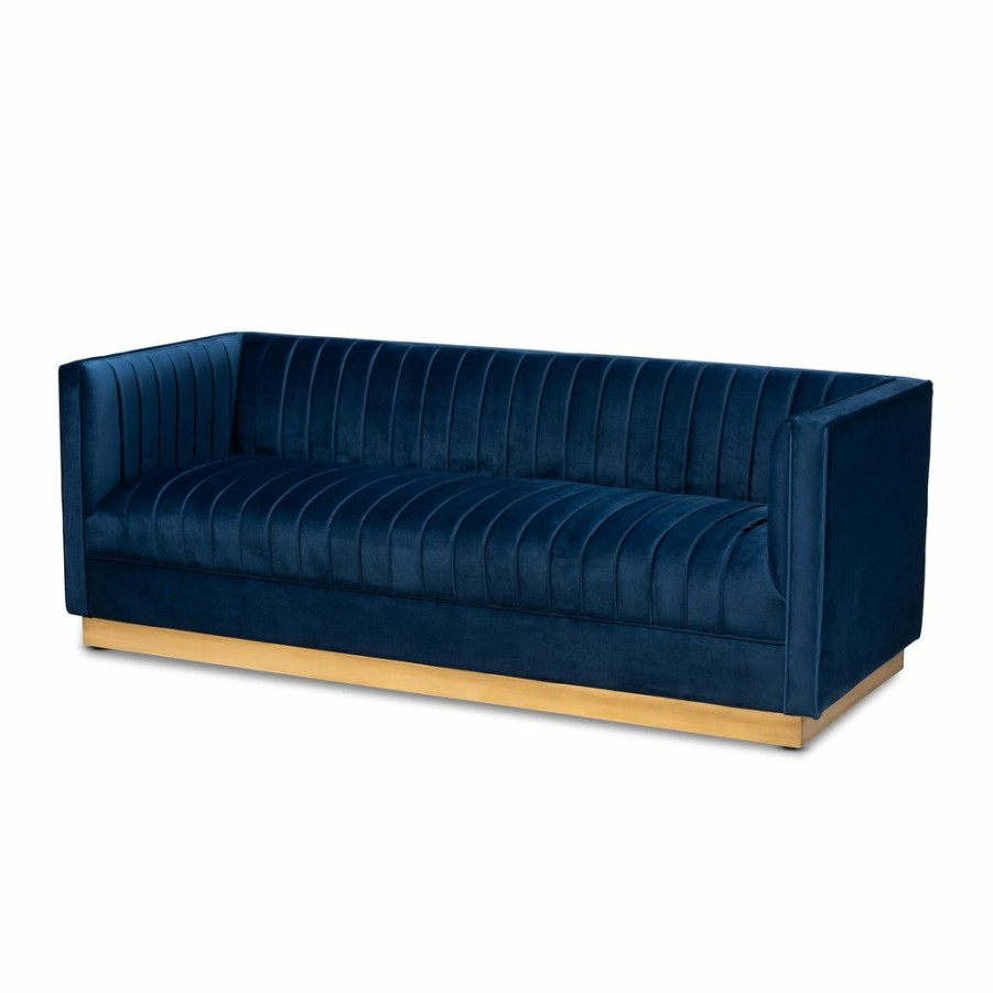 Sofa * | Baxton Studio Low Price Aveline Glam And Luxe Velvet Fabric Upholstered Brushed Gold Finished Sofa