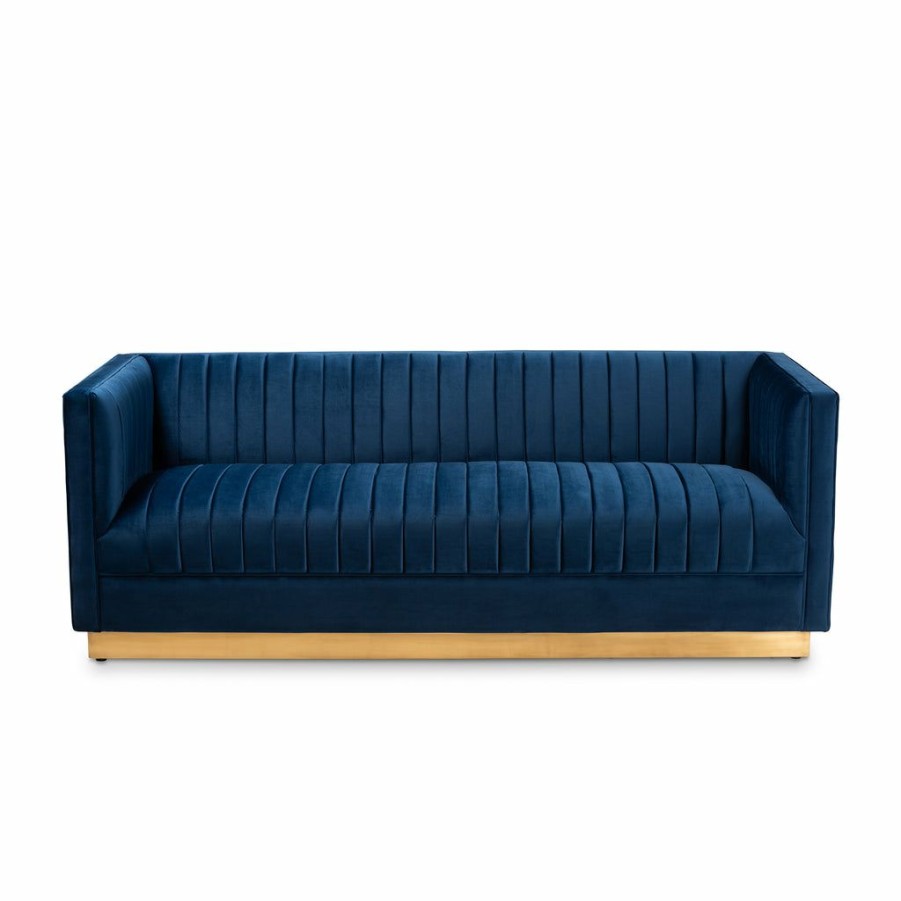 Sofa * | Baxton Studio Low Price Aveline Glam And Luxe Velvet Fabric Upholstered Brushed Gold Finished Sofa