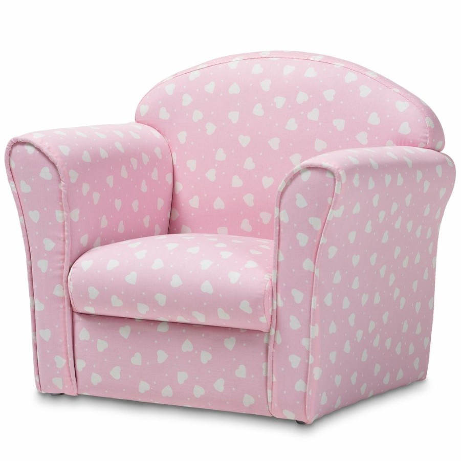 Chair * | Baxton Studio Fashion Erica Modern And Contemporary Pink And White Heart Patterned Fabric Upholstered Kids Armchair