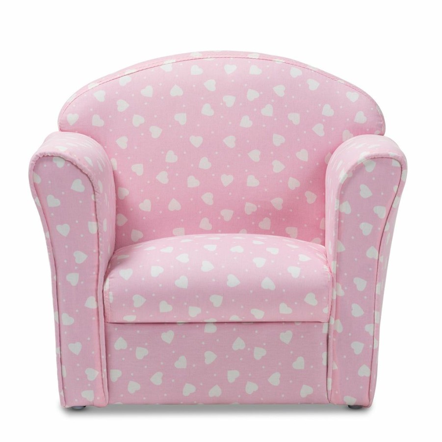 Chair * | Baxton Studio Fashion Erica Modern And Contemporary Pink And White Heart Patterned Fabric Upholstered Kids Armchair