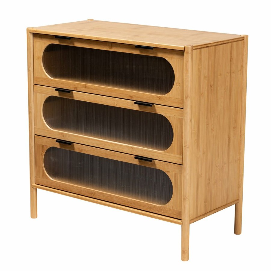 Shoe Cabinet * | Baxton Studio Cheaper Naresh Mid-Century Modern Transitional Natural Brown Bamboo Wood Storage Cabinet