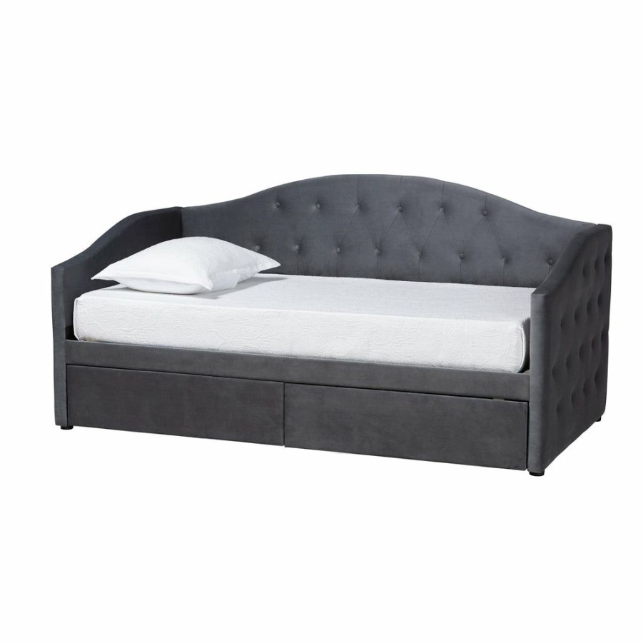 Bed * | Baxton Studio Best Price Mansi Modern And Contemporary Velvet Fabric Upholstered Twin Size 2-Drawer Daybed