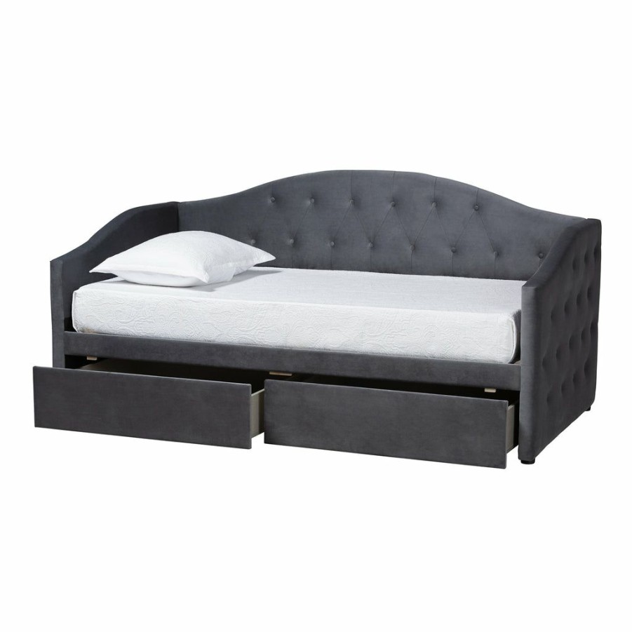 Bed * | Baxton Studio Best Price Mansi Modern And Contemporary Velvet Fabric Upholstered Twin Size 2-Drawer Daybed