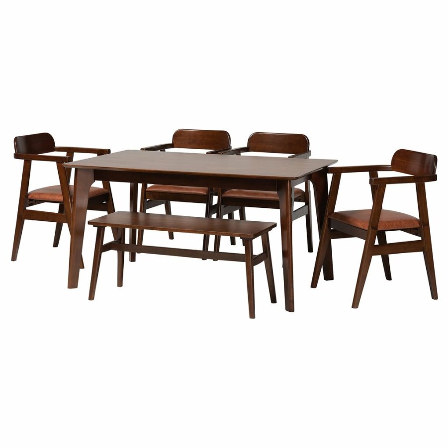 Dining Set * | Baxton Studio Typical Style Cleo Mid-Century Modern Faux Leather And Dark Brown Finished Wood Dining Set