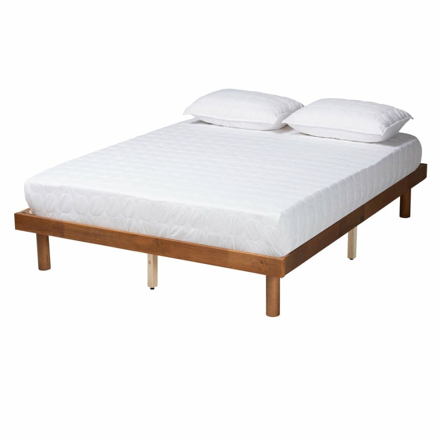 Bed * | Baxton Studio Cheaper Winston Mid-Century Modern Walnut Brown Finished Wood King Size Platform Bed Frame