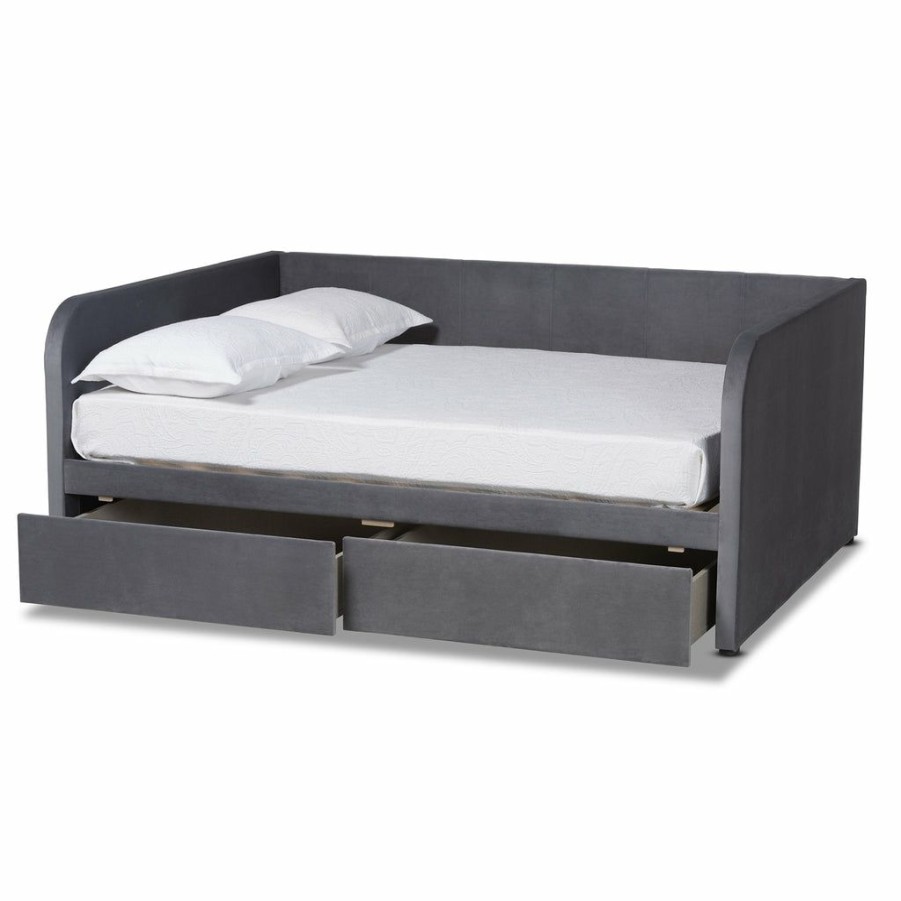 Bed * | Baxton Studio Typical Style Basanti Modern And Contemporary Grey Velvet Fabric Upholstered Full Size 2-Drawer Daybed