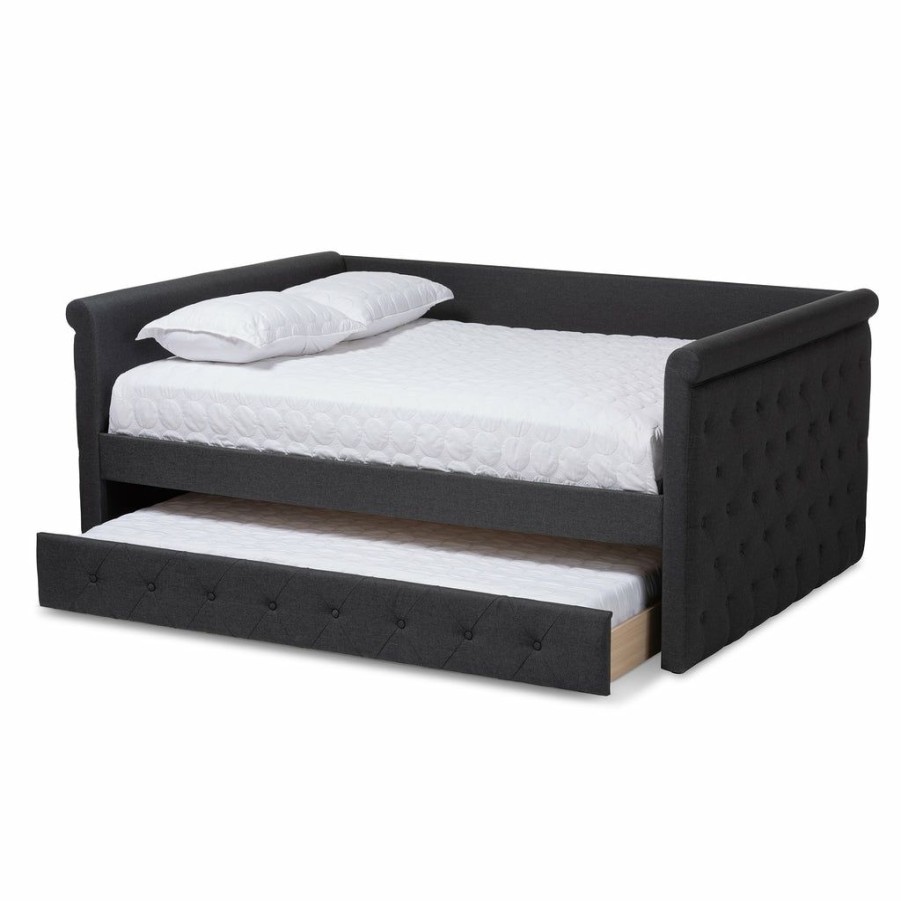 Bed * | Baxton Studio Typical Style Alena Modern Contemporary Fabric Upholstered Full Size Daybed With Trundle