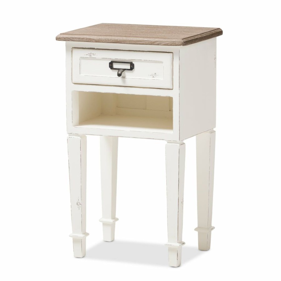 Nightstand * | Baxton Studio Typical Style Dauphine Provincial Style Weathered Oak And White Wash Distressed Nightstand