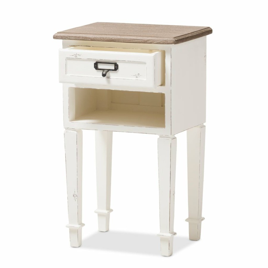 Nightstand * | Baxton Studio Typical Style Dauphine Provincial Style Weathered Oak And White Wash Distressed Nightstand