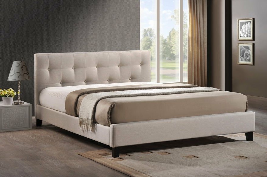 Upholstered Headboard * | Baxton Studio Hot Selling Annette Light Beige Linen Modern Bed With Upholstered Headboard Queen Size