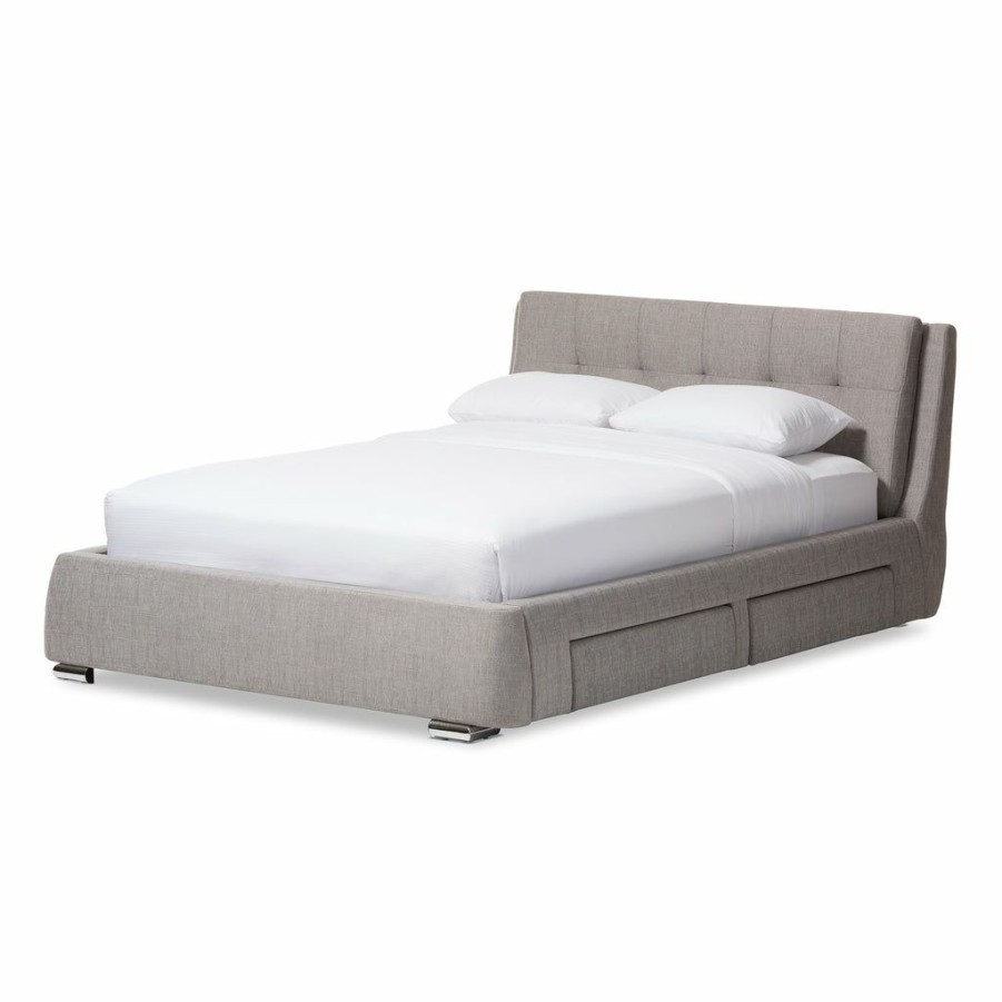 Bed * | Baxton Studio Low Price Camile Modern And Contemporary Grey Fabric Upholstered 4-Drawer King Size Storage Platform Bed