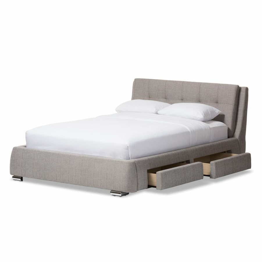 Bed * | Baxton Studio Low Price Camile Modern And Contemporary Grey Fabric Upholstered 4-Drawer King Size Storage Platform Bed