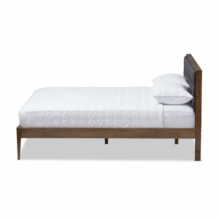 Bed * | Baxton Studio Best Price Jupiter Mid-Century Modern Grey Fabric Upholstered Button-Tufted Full Size Platform Bed