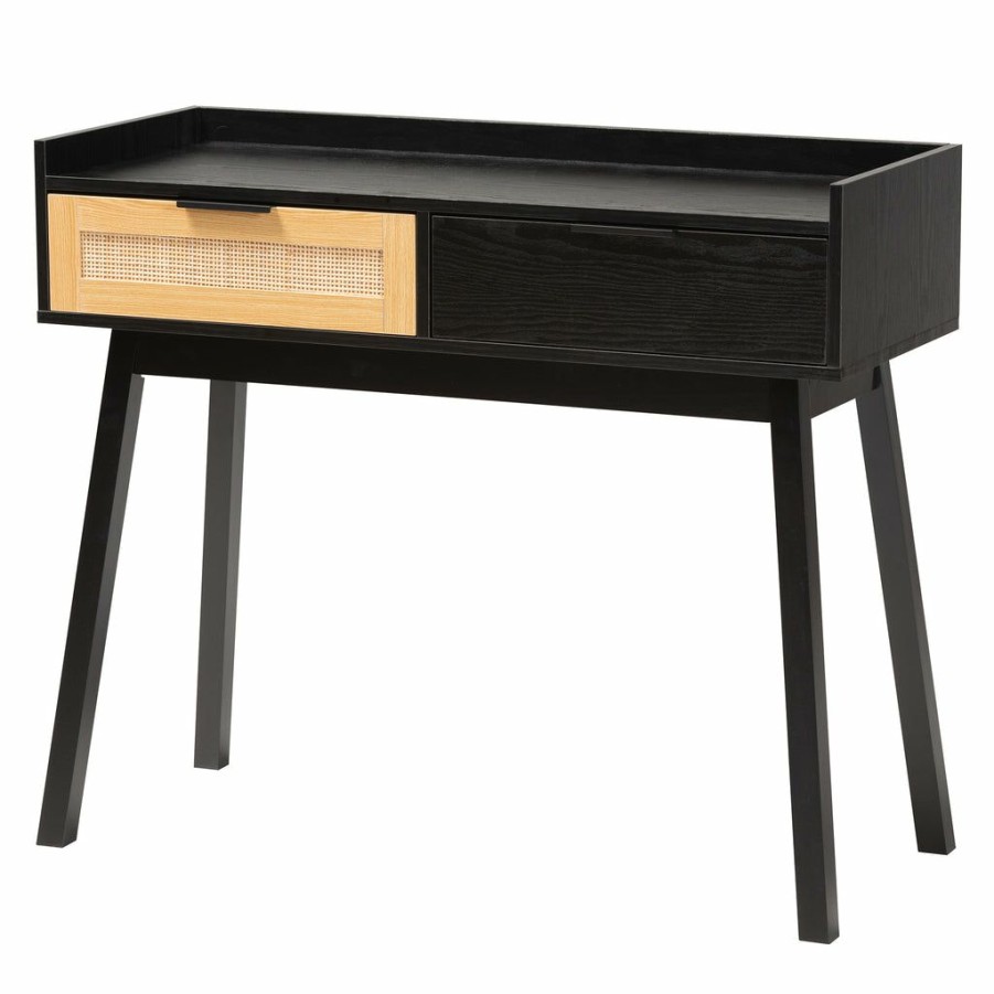 Drawer Table * | Baxton Studio Reliable Quality Kalani Mid-Century Modern Two-Tone Espresso Brown And Natural Brown Finished Wood 2-Drawer Console Table