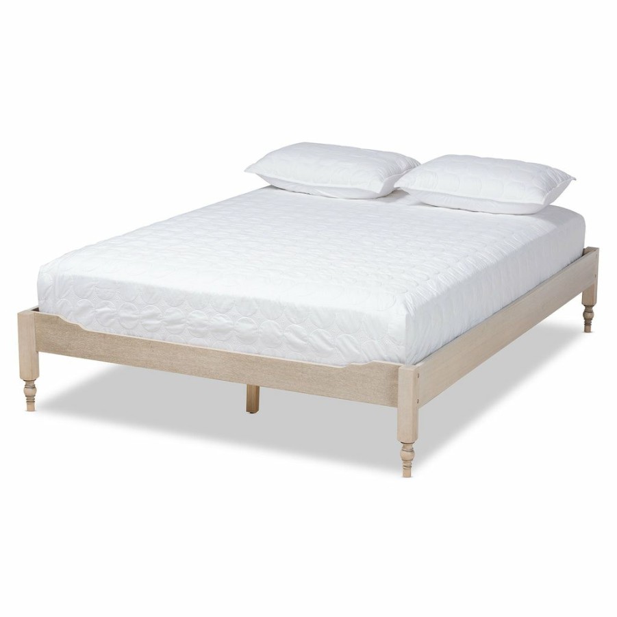 Bed * | Baxton Studio Fashion Laure French Bohemian Antique White Oak Finished Wood Full Size Platform Bed Frame