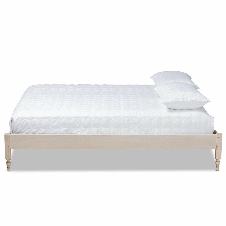 Bed * | Baxton Studio Fashion Laure French Bohemian Antique White Oak Finished Wood Full Size Platform Bed Frame