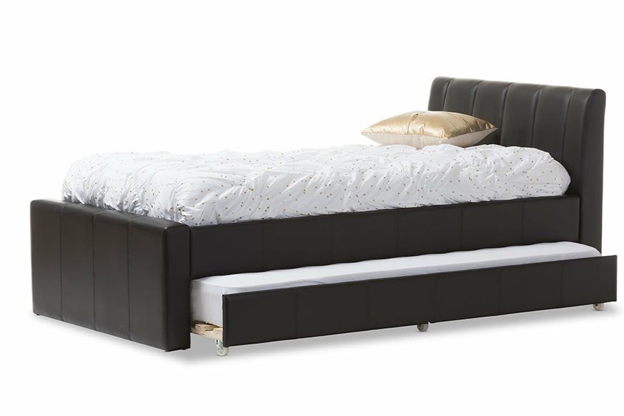 Bed * | Baxton Studio Online Discount Cosmo Modern Contemporary Faux Leather Twin Size Trundle Bed