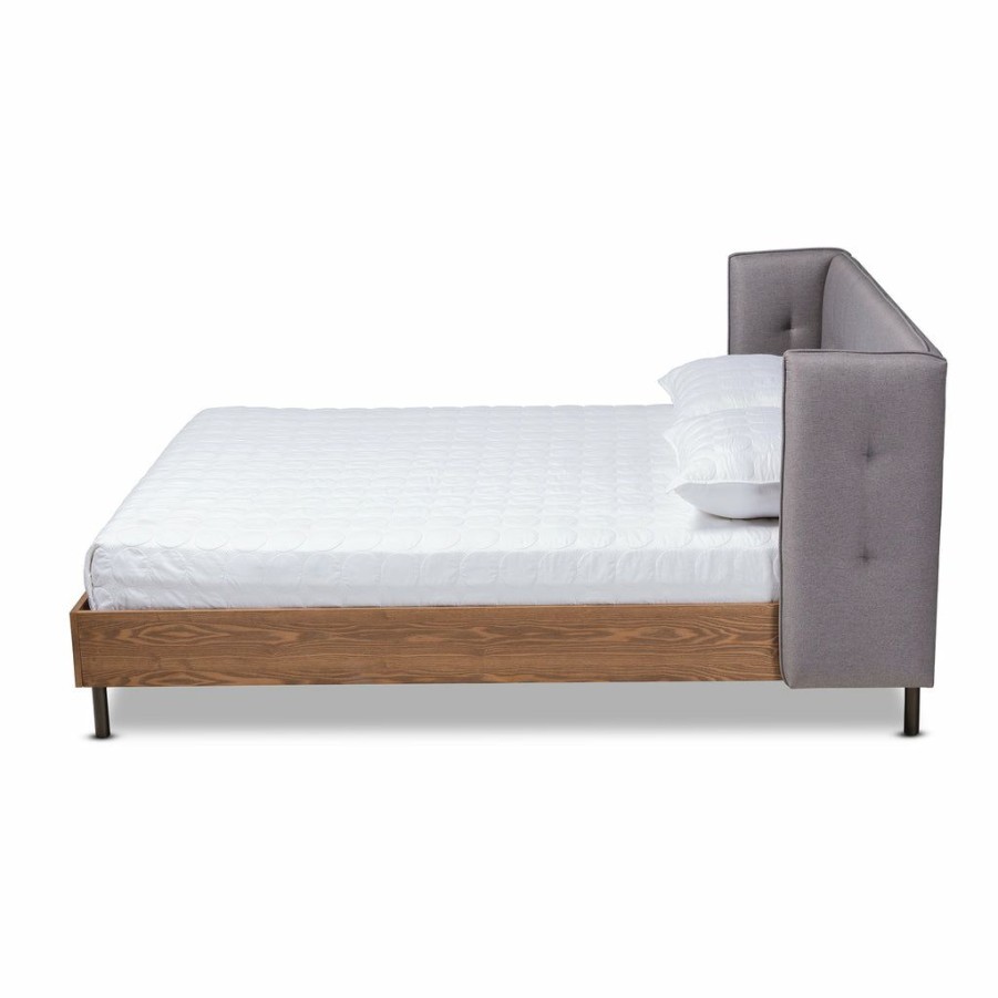 Bed * | Baxton Studio Online Discount Catarina Mid-Century Modern Fabric Upholstered Walnut Finished Wood Full Size Wingback Platform Bed