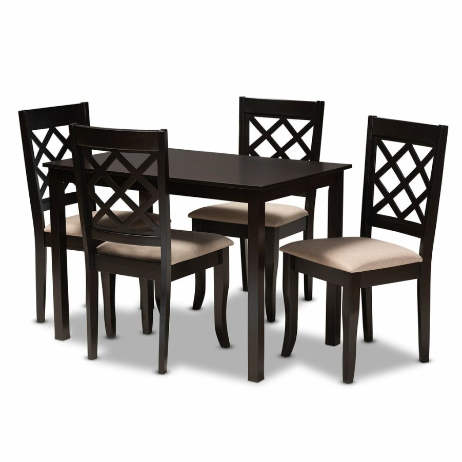 Dining Set * | Baxton Studio Top Sell Verner Modern Contemporary Fabric Upholstered Espresso Brown Finished 5-Piece Wood Dining Set