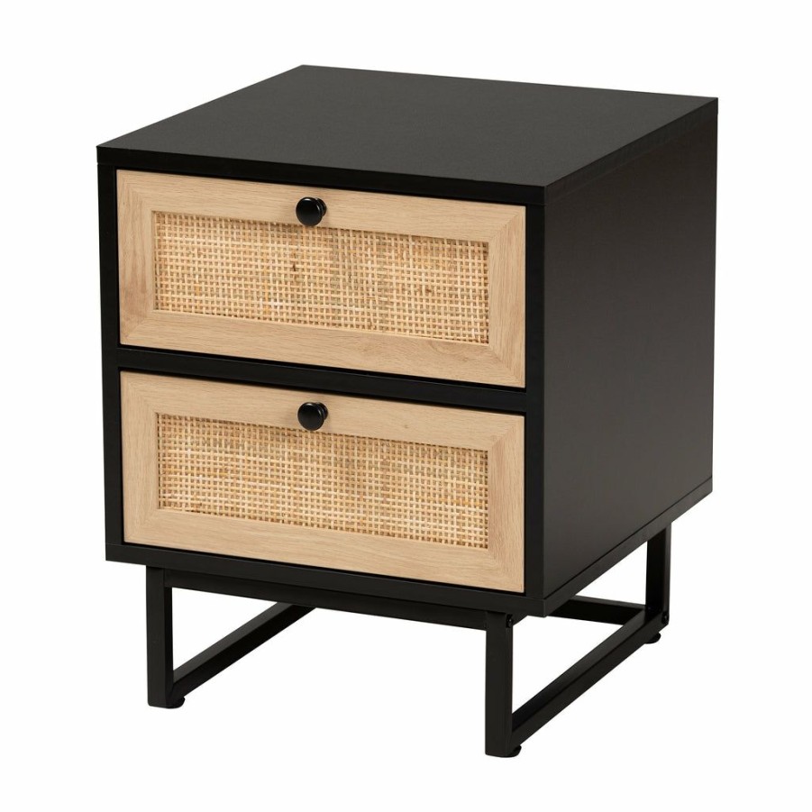 Nightstand * | Baxton Studio Attractive Declan Mid-Century Modern Espresso Brown Finished Wood And Natural Rattan 2-Drawer Nightstand