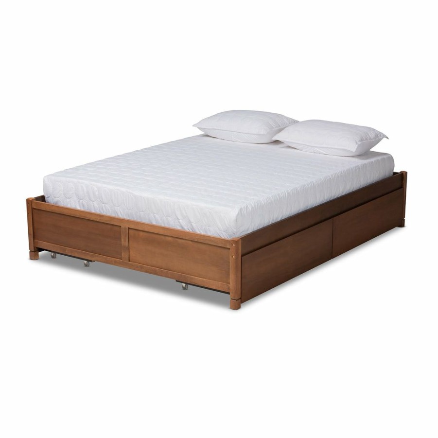 Bed * | Baxton Studio Crazy Deals Yara Modern And Contemporary Walnut Brown Finished Wood King Size 4-Drawer Platform Storage Bed Frame