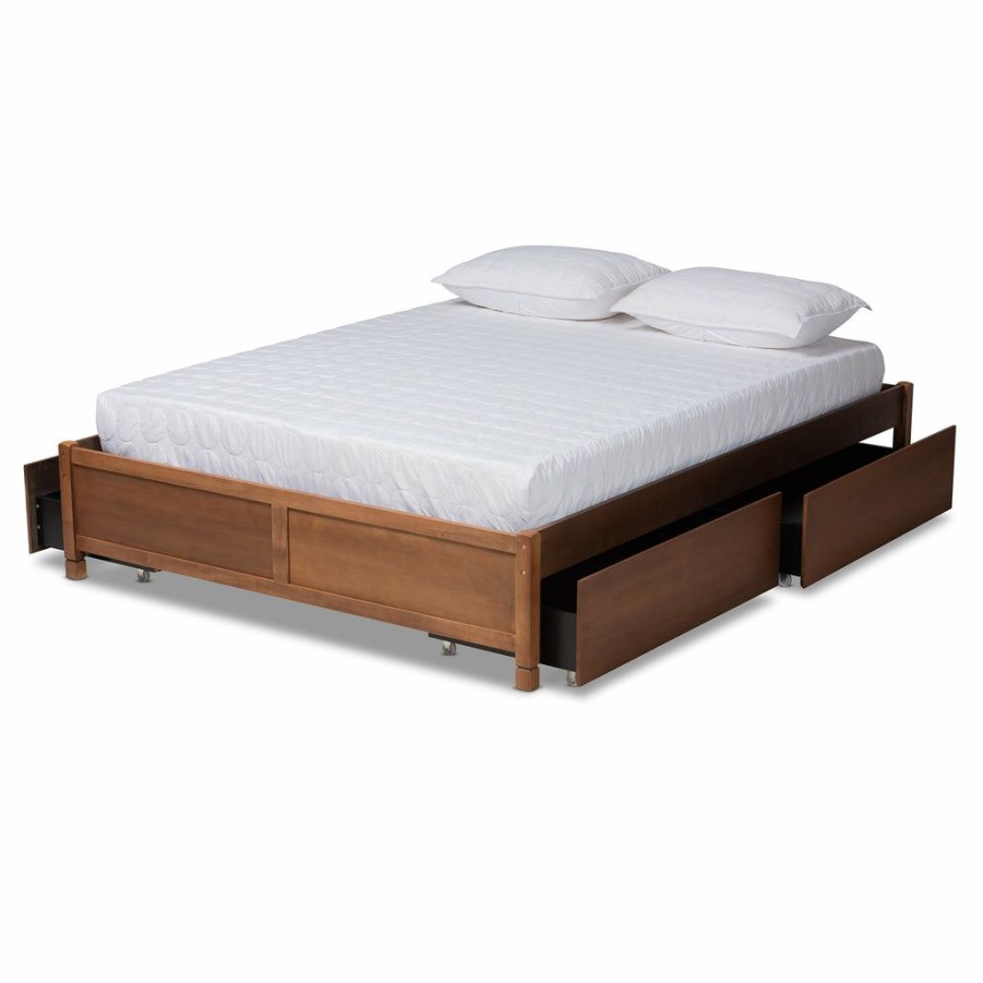 Bed * | Baxton Studio Crazy Deals Yara Modern And Contemporary Walnut Brown Finished Wood King Size 4-Drawer Platform Storage Bed Frame