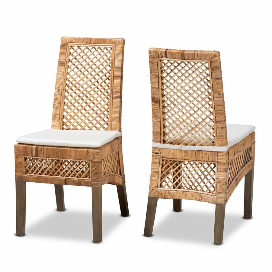 Dining Chair * | Baxton Studio Best Price Argos Modern Bohemiannatural Brown Rattan 2-Piece Dining Chair Set